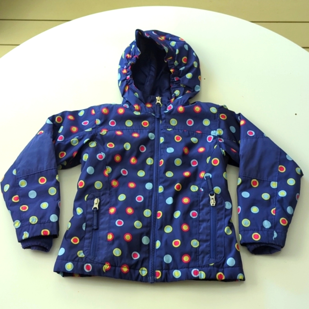 EUC Lands End girls ski jacket or winter jacket purple with polka dots 4T